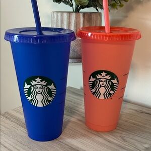 Starbucks Vibrant Blue and Coral Tumblers NWOT